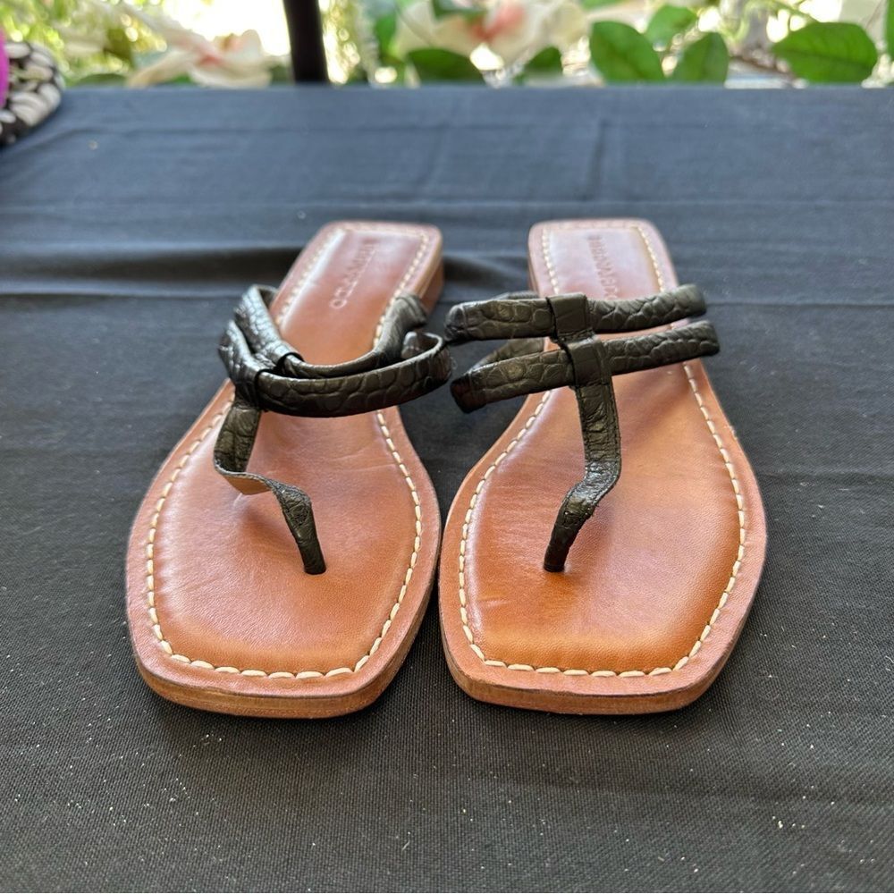 Bernardo Ozette Black Crocco Slip On Women's Thong Sandal